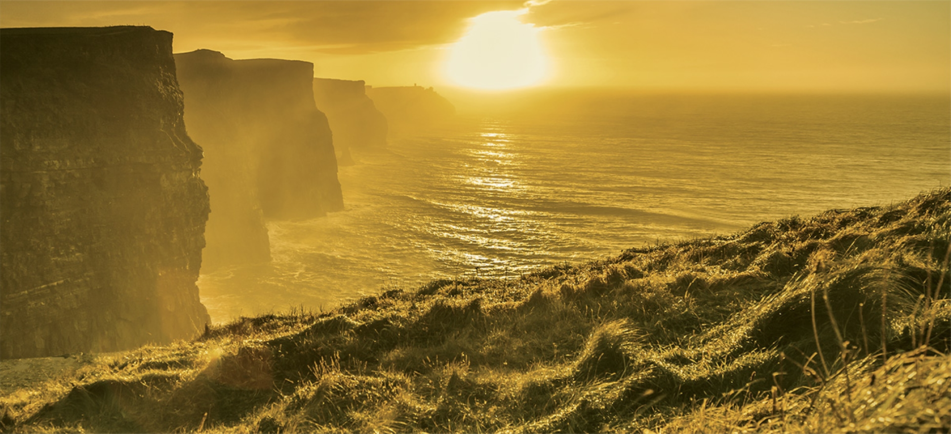 The cliff of moher in Ireland at sunset
