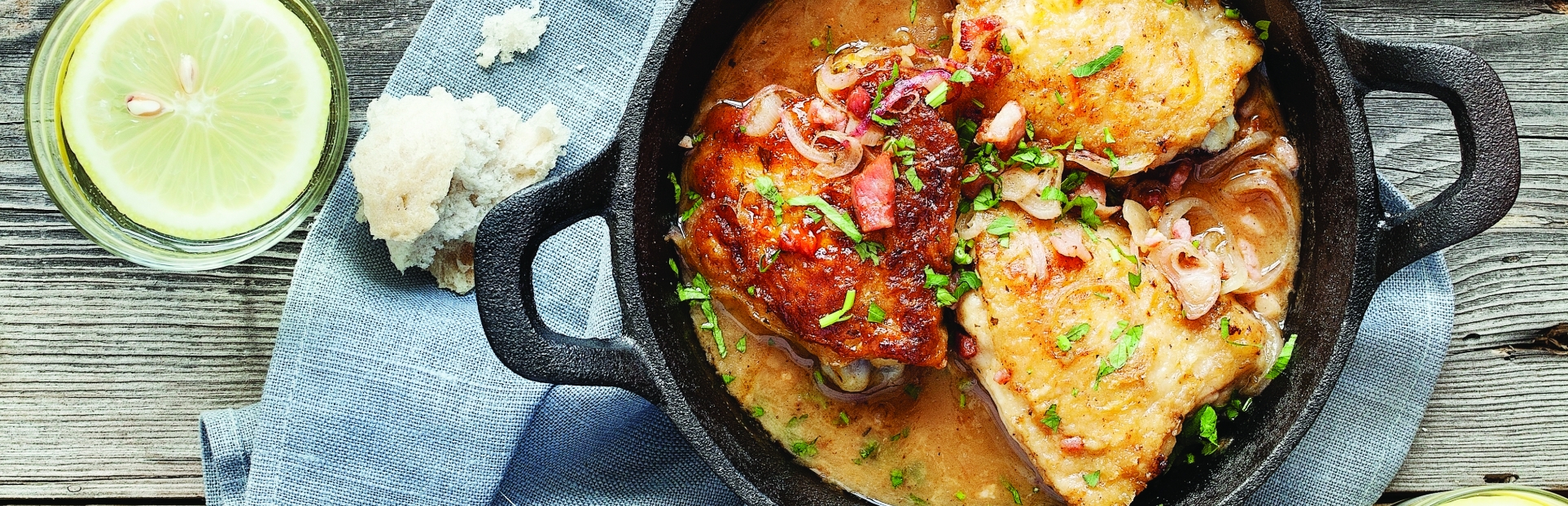 One pan chicken with bacon and wine sauce
