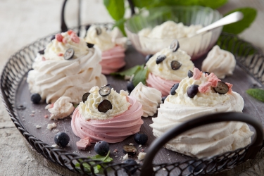 Mini pavlovas with avonmore cream and blueberries