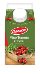an image of avonmore vine tomato and basil soup carton