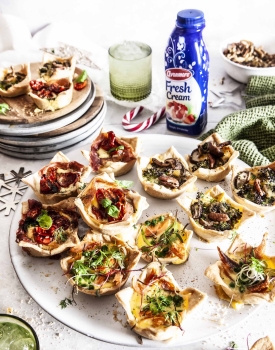 an image of 3 flavours of avonmore quiches with avonmore cream