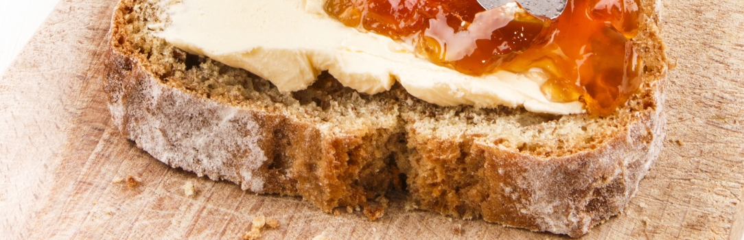 an image of buttermilk bread and butter and jam